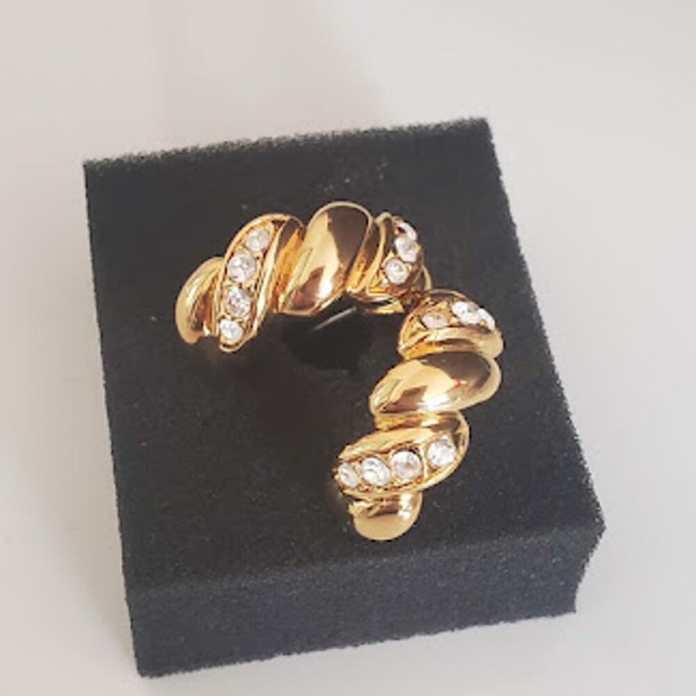 Joan Rivers Gold Tone Half Hoop Earrings with‎ Crystals Classic Collection